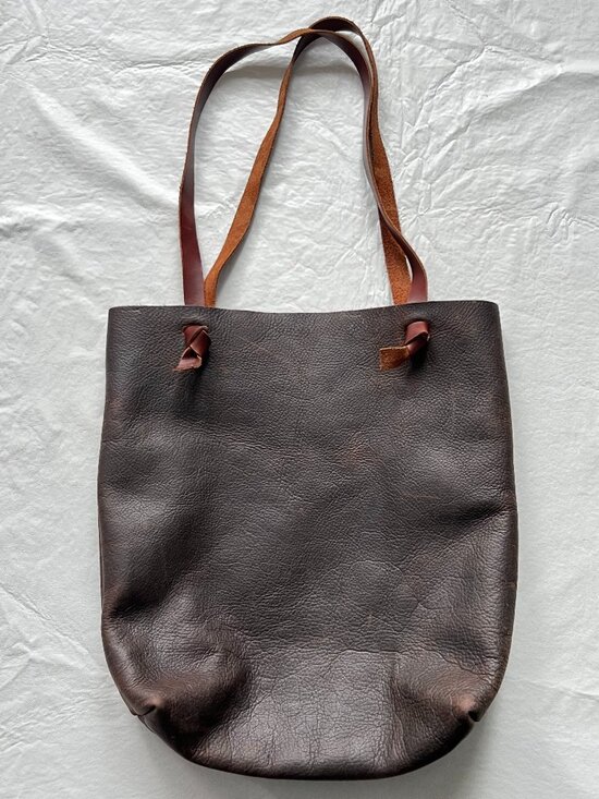 Milestone Handbags - Milestone leather tote bag brown knot knotted top handles rectangular open